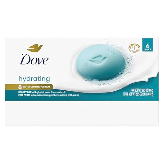 Dove Beauty Bar 6 Pack Hydrating with Glacial water & Avocado oil Cleanses & Hydrates 3.75 Oz - Image 2